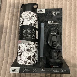 HydraPeak CHUG 40oz stainless steel insulated bottle with additional lids